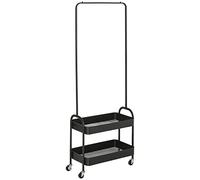 HOMCOM Portant à vêtements en métal avec rangement à chaussures, portant à vêtements sur roulettes, arbre de couloir autonome, porte-manteau avec 2 étagères de rangement, noir