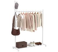 HOMCOM Portant à vêtements, porte-manteau sur roulettes, penderie vêtement avec étagère à chaussures et 5 crochets, cadre en métal, pour entrée, chambre, 120 x 43 x 171 cm, blanc