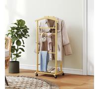 HOMCOM Portant à vêtements sur roulettes, porte-manteaux en bambou, double cintre intégré, 47 x 33,7 x 105,5 cm, bois naturel