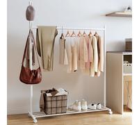HOMCOM Portant pour Vêtements avec Roulettes 5 Crochets Barre pour Suspendre et Étagère Inférieure pour Hall d'Entrée Entrée 120x43x171 cm Blanc