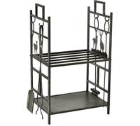 Outsunny Porte-bûches étagère à bois de cheminée serviteur de cheminée cerf multi-accessoires 2 étagères 51,5L x 33l x 77H cm métal noir or vieilli