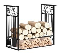 Serviteur de cheminée - porte bûches - range bûches multi accessoires étagère 75L x 30l x 60H cm acier noir