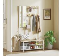 HOMCOM Porte-chaussures avec miroir 3 étagères banc 10 crochets réglables style moderne pour couloir 98x34x186 cm naturel