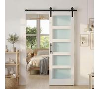 HOMCOM Porte coulissante intérieure 71,2 x 213,4 cm en verre satiné, MDF et pin, rail silencieux en acier, kit de quincaillerie, poignée améliorée, porte d'intérieur de style industriel, imperméable