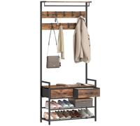 HOMCOM Porte-Manteau 5 en 1, Banc, Tringle, 2 Tiroirs, Brun Rustique | Meuble d'Entrée Industriel, 10 Crochets Amovibles, Étagère à Chaussures, pour Couloir, Entrée, Chambre à Coucher, Salon