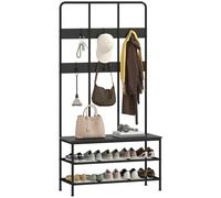 HOMCOM Porte-manteau avec banc à chaussures - Porte-manteau avec 6 crochets - Pour entrée, couloir, chambre à coucher - Noir - 91 x 36 x 180 cm