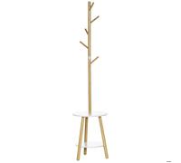 HOMCOM Porte-manteaux sur pied 2 en 1 5 crochets 2 étagères design contemporain cosy 39,5 x 39,5 x 171 cm coloris bois naturel