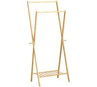 HOMCOM Porte-manteau de pied en bambou avec étagère à chaussures Cintre de vêtements avec 2 barres et 2 crochets de suspension pour couloir entrée chambre 74 x 42 x 150 cm naturel