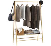 HOMCOM Porte-manteau en bambou, porte-manteau avec étagères et crochets, séchoir à linge avec tringle, pour entrée, salon chambre à coucher, 116 x 43,5 x 160 cm, bois naturel