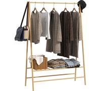 HOMCOM Porte-manteau en bambou, porte-manteau avec étagères et crochets, séchoir à linge avec tringle, pour entrée, salon chambre à coucher, 116 x 43,5 x 160 cm, bois naturel