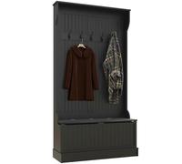 HOMCOM Porte-manteau et meuble à chaussures, porte-manteau d’entrée avec banc de rangement et 5 crochets, style moderne, pour couloir ou chambre, 96x34x179,7 cm, Noir