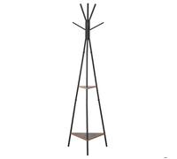 HOMCOM Porte-manteau trépied style industriel branches 2 étagères + 6 patères dim. 52L x 46l x 182H cm métal noir panneaux particules boisés