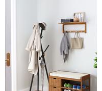 HOMCOM Porte-manteau mural penderie murale étagère 50L x 16l x 17,5H cm 4 patères kit fixation fourni bambou naturel