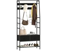 HOMCOM Porte-manteau, portant à vêtements, meuble d'entrée industrieavec 2 tiroirs en tissu, étagère, 8 crochets et cadre en acier - vestiaire pour entrée, chambre, couloir, 80 x 30 x 180,5 cm, noir
