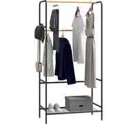 HOMCOM Porte-manteau Porte-manteau avec 2 barres de penderie et étagère, porte veste avec crochets pour chambre à coucher, couloir, bambou, noir