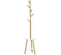 HOMCOM Porte-manteau sur pied 2-en-1 armoire d'entrée 5 crochets 2 étagères design contemporain cosy 39,5 x 39,5 x 171 cm bois de bambou massif