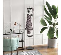 HOMCOM Porte-Manteau sur Pied avec Porte-Parapluie et 8 Crochets à Disque en Métal Ø34 x 177 cm, Noir