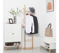 HOMCOM Porte manteau sur pied portant à vêtements, Vestiaire en bois avec 3 tringles et 2 crochets