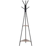 HOMCOM Porte-manteau trépied style industriel branches 2 étagères + 6 patères dim. 52L x 46l x 182H cm métal noir panneaux particules boisés