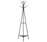 HOMCOM Porte-manteau trépied style industriel branches 2 étagères + 6 patères dim. 52L x 46l x 182H cm métal noir panneaux particules boisés