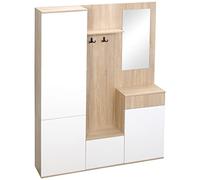 HOMCOM Porte-Manteaux d'entrée 4-en-1 Bois Naturel et Blanc