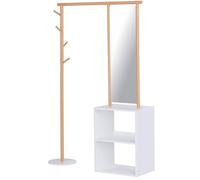 Porte-manteaux meuble d'entrée avec penderie + miroir MDF bambou