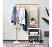 HOMCOM Porte-manteaux meuble d'entrée vestiaire penderie avec miroir 4 patères 2 niches dim. 100L x 34l x 164H cm MDF blanc bois massif bambou Description:Ce superbe porte-manteaux vestiaire d'entrée