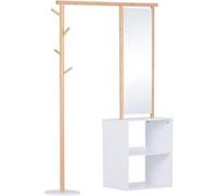 Porte-manteaux meuble d'entrée avec penderie et miroir Blanc