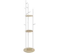 HomCom Porte-manteaux sur pied acier 9 crochets 2 étagères rondes Ø40×167 cm naturel/blanc