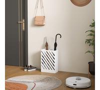 HOMCOM Porte-parapluie avec bac de récupération, 4 crochets, acier, 28L x 14l x 41H cm, Blanc