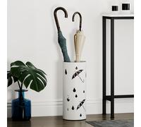 HOMCOM Porte parapluie cylindrique support pour parapluies bac d'égouttement amovible et 4 crochets, Ø 17 x 41 cm, blanc