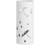 HOMCOM Porte parapluie en acier galvanisé cylindrique Ø 17 x 41 cm Blanc | Support pour Parapluies, Bac d'Égouttement Amovible, 4 Crochets, Motifs Ajourés, pour Entrée, Maison, Bureau