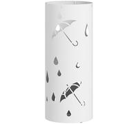 HOMCOM Porte parapluie en acier galvanisé cylindrique, support pour parapluies, avec bac d'égouttement amovible et 4 crochets, motifs ajourés, pour entrée, maison, bureau, Ø 17 x 41 cm, blanc
