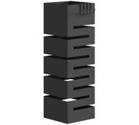 HOMCOM Porte-parapluie en métal rectangulaire 15,5 x 15,5 x 49 cm Noir | Support pour 8 Parapluies, avec Crochets et Bac de Récupération, Design Sculptural, pour Entrée Maison Bureau