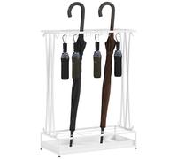 HOMCOM Porte-parapluie moderne rectangulaire en acier avec 24 crochets 21 espaces et plateau récupérateur de gouttes amovible pour entrée bureau 50 x 24 x 68 cm Blanc