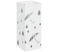 HOMCOM Porte-parapluie support à parapluie carré en acier avec 4 crochets et bac de récupération d'eau amovible dim. 15,5l x 15,5P x 41H cm blanc