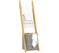 HOMCOM Porte-Serviettes Bambou avec Panier à Linge, échelle Porte-Serviettes avec 1 Panier à Linge, pour Salon, Chambre à Coucher, buanderie, 43 x 35 x 133 cm, Gris
