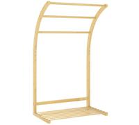 HOMCOM Porte-Serviettes en Bambou 3 Barres avec étagère de Rangement, Porte-Serviettes sur Pied pour la Salle de Bains et la buanderie, Finition Naturel