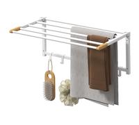 HOMCOM Porte-serviettes mural pliable avec 5 barres et 6 crochets en bois et acier, 60x32.5x20 cm, Blanc