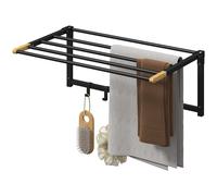 HOMCOM Porte-serviettes mural pliant 5 barres et 6 crochets pour serviettes salle de bain 60 cm noir