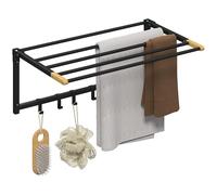 HOMCOM Porte-Serviettes Mural pour Salle de Bains, Porte-Serviettes Pliant avec 5 Barres à Serviettes et 6 Crochets, pour Serviettes, Salle de Bains, 60 cm, Noir