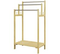 HOMCOM Porte-serviettes sur pied en bambou avec 3 barres en acier inoxydable, étagère ouverte, 50,5x31x90 cm, naturel