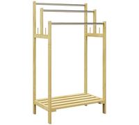 HOMCOM Porte-Serviettes sur Pied, Porte-Serviettes avec 4 Crochets, 3 Barres Porte-Serviettes, Porte-Serviettes pour Salle de Bain, Bambou, Naturel