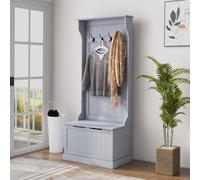 HOMCOM Portemanteau 3 en 1 avec 4 Crochets et Banc Conteneur, en Bois, 71,5x39,5x170 cm, Gris