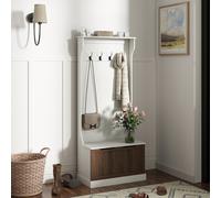 HOMCOM Portemanteau 3 en 1 avec 4 Crochets et Banc de Rangement, en Bois, 71,5x39,5x170 cm, Blanc