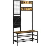 HOMCOM Portemanteau avec banc, portemanteau avec crochets, étagère à chaussures, portemanteau avec sac de transport, porte-veste pour entrée, couloir, acier, brun rustique