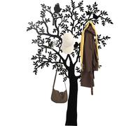 HOMCOM Portemanteau mural en forme d'arbre avec 4 oiseaux Portemanteau avec 8 crochets Décoration murale pour vestes, manteaux, chapeaux, écharpes, sacs à main, 120 x 175 cm, noir