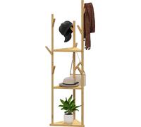 HOMCOM Portemanteau, porte-manteau avec 9 crochets, 3 niveaux, porte-vestes pour chapeaux, vêtements, entrée, couloir, 45 x 45 x 170 cm, bambou, naturel