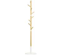 HomCom Porte-manteau scandinave branches 8 patères Ø37,8 H175,6 cm métal blanc bambou verni
