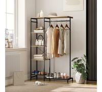 HOMCOM Portemanteau sur Pied, Portant à Vêtements avec Porte-Manteau, Étagère à Chaussures, Etagere à Chaussures Anti-basculement Chêne